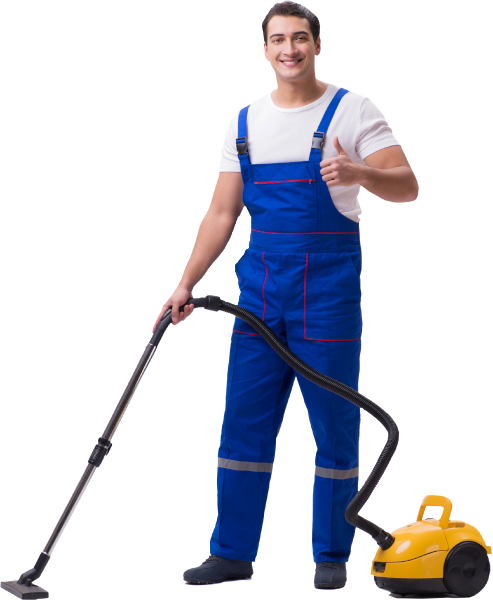 cleaner service person with a yellow vacuum